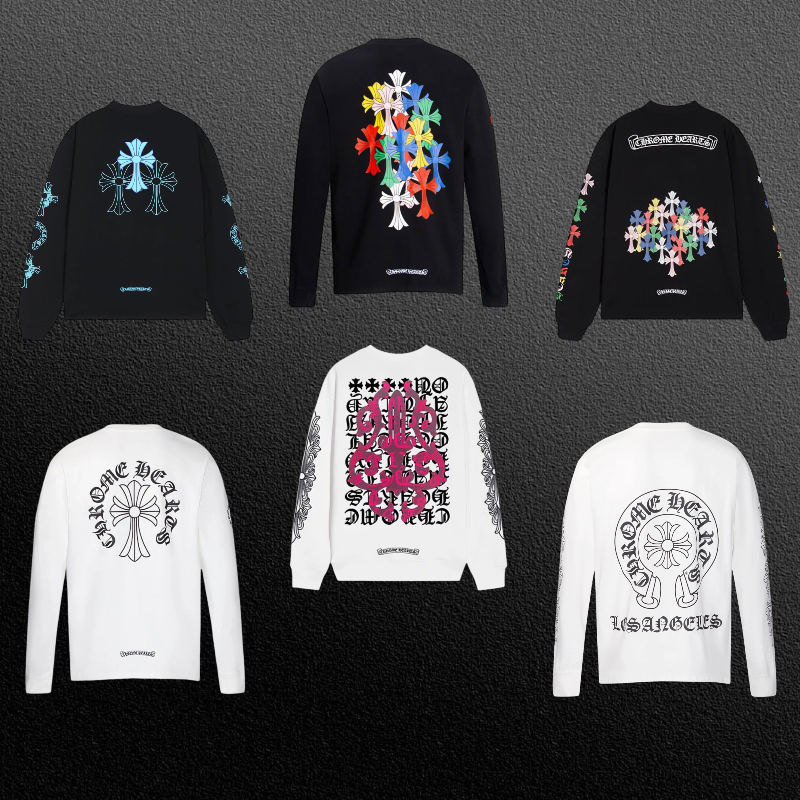 Gothic Cross & Graphic Print Long-Sleeve Crewneck Sweatshirts (Black/White)