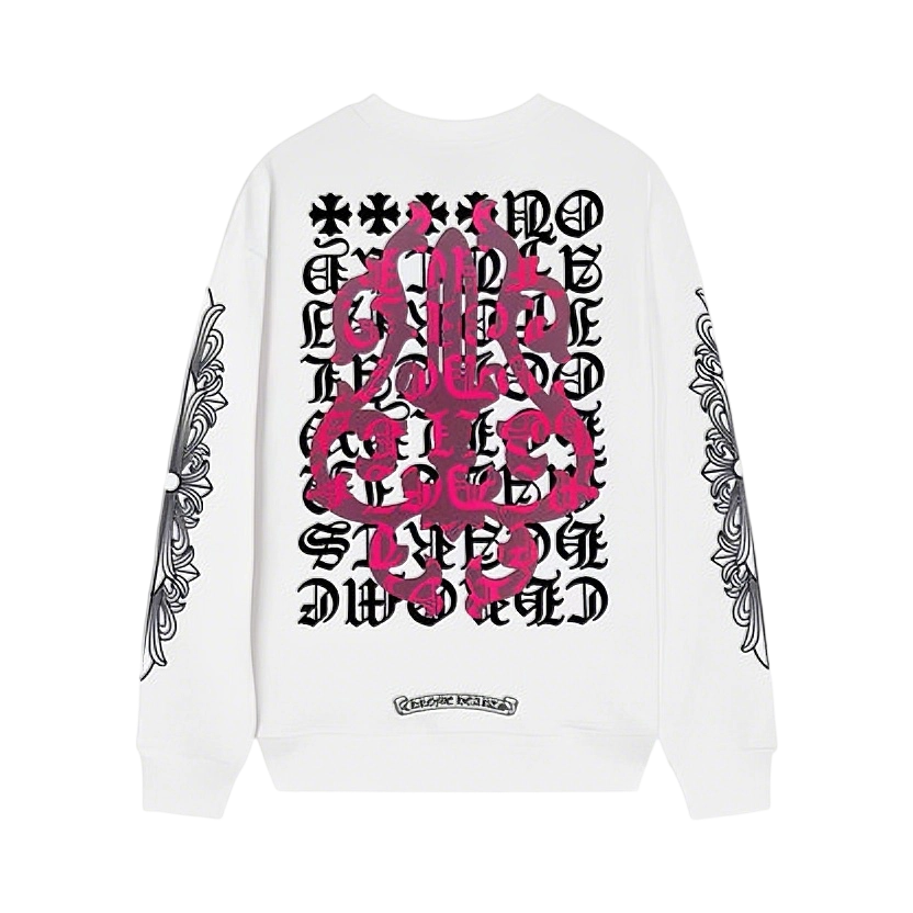 Gothic Cross & Graphic Print Long-Sleeve Crewneck Sweatshirts (Black/White)