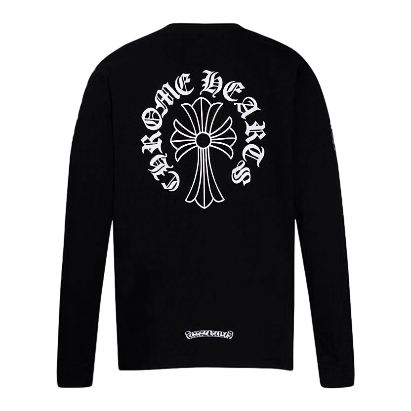 Gothic Cross & Graphic Print Long-Sleeve Crewneck Sweatshirts (Black/White)