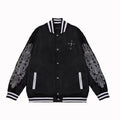 Embroidered Sleeve Varsity Jacket - Black Streetwear Coat 5577