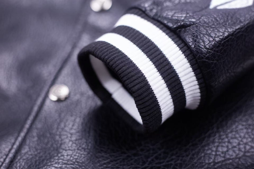 Embroidered Sleeve Varsity Jacket - Black Streetwear Coat 5577