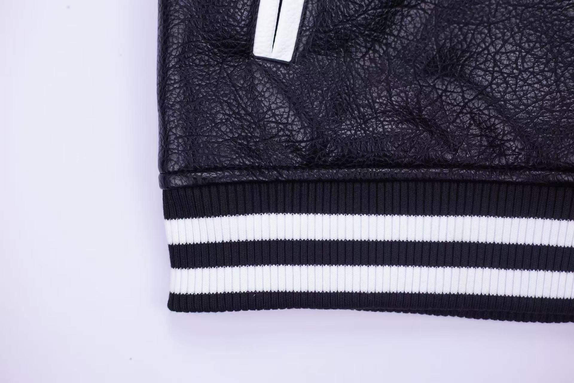 Embroidered Sleeve Varsity Jacket - Black Streetwear Coat 5577